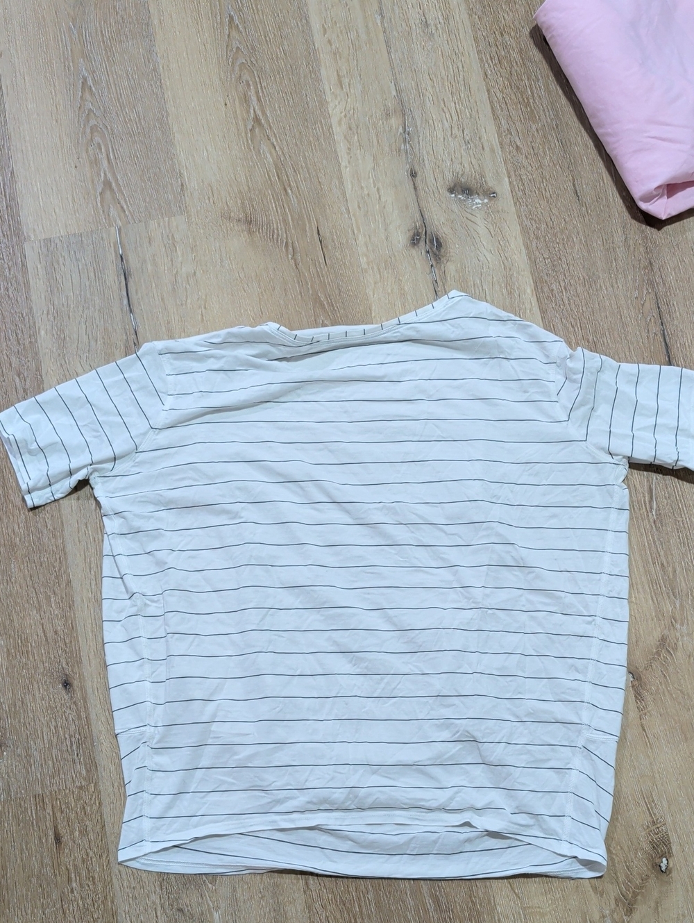 Lululemon Back In Action Short Sleeve White Tee with Thin Black Stripes